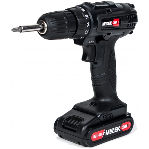 MYLEK Black 18V Li-ion Cordless Drill 2 Speed MYCBMC with Drill Bit Set