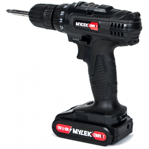 MYLEK Black 18V Li-ion Cordless Drill 2 Speed MYCBMC with Drill Bit Set