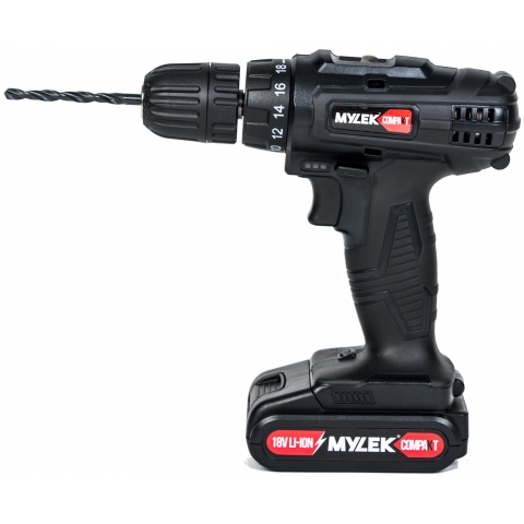 MYLEK Black 18V Li-ion Cordless Drill 2 Speed MYCBMC with Drill Bit Set