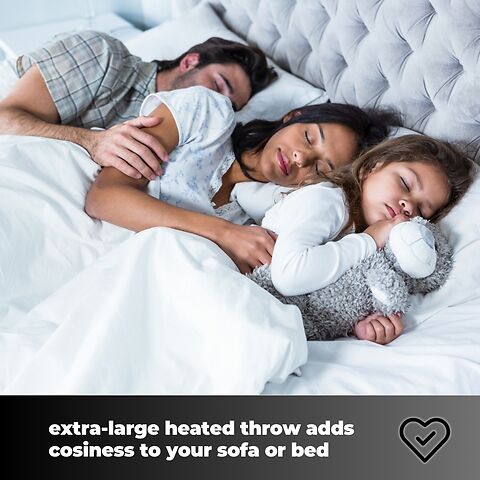 Extra large heated throw for sofa and bed